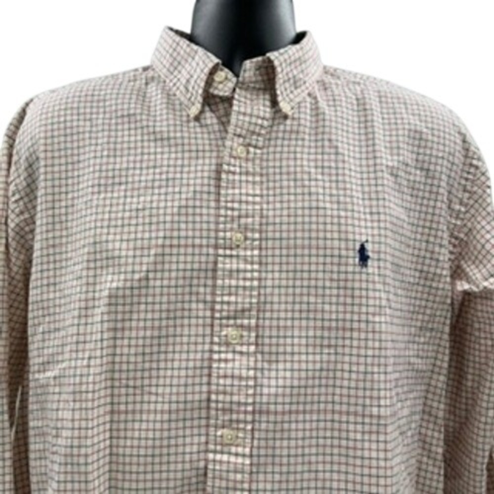 Ralph Lauren Mens Classic Fit Tattersall Check Shirt XL‎ 17.5 White Navy Red